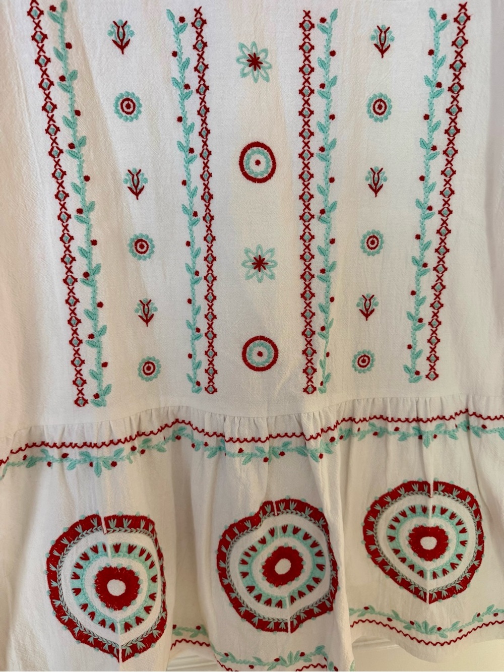 Tyler Boe White Mini Dress with Red & Aqua Embroidery - Picture 3 of 4